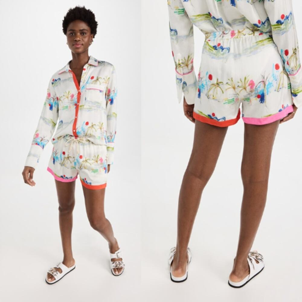 NEW Kerri Rosenthal Blair Printed Shorts Satin White Multicolor Size: Medium
